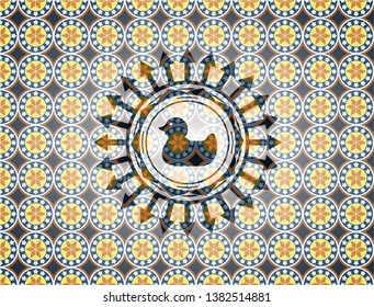 rubber duck icon inside arabesque style badge. arabic decoration.