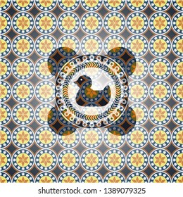 rubber duck icon inside arabesque emblem. arabic decoration.