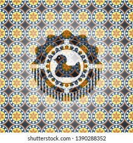 rubber duck icon inside arabesque style badge. arabic decoration.