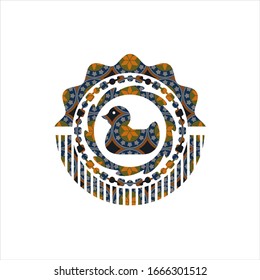 rubber duck icon inside arabesque style emblem. arabic decoration.