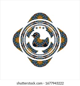 rubber duck icon inside arabesque badge background. arabic decoration.