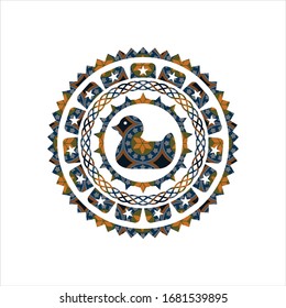 rubber duck icon inside arabesque emblem background. arabic decoration.