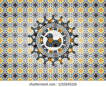 rubber duck icon inside arabic style badge. Arabesque decoration.