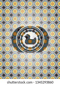 rubber duck icon inside arabic badge background. Arabesque decoration.