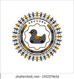 rubber duck icon inside arabic style badge. Arabesque decoration.