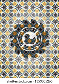 rubber duck icon inside arabic style emblem. Arabesque decoration.