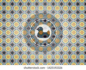 rubber duck icon inside arabic badge background. Arabesque decoration.