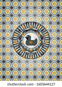 rubber duck icon inside arabic emblem background. Arabesque decoration.