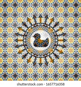 rubber duck icon inside arabic badge. Arabesque decoration.