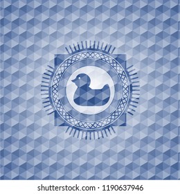 rubber duck icon inside blue emblem with geometric pattern.