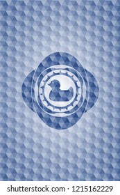 rubber duck icon inside blue emblem with geometric pattern background.