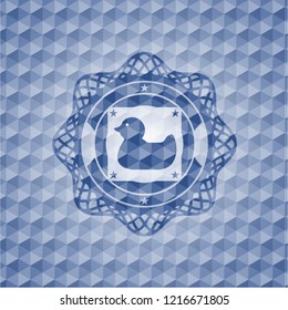 rubber duck icon inside blue badge with geometric pattern background.