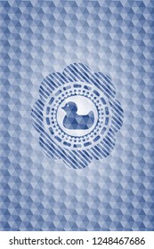rubber duck icon inside blue emblem or badge with abstract geometric polygonal pattern background.