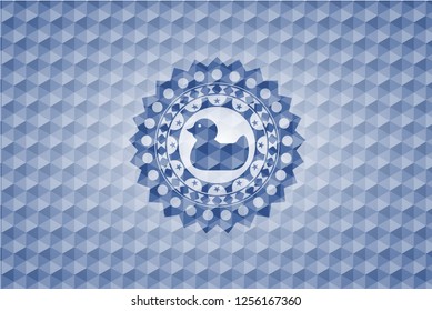 rubber duck icon inside blue polygonal badge.