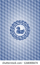 rubber duck icon inside blue polygonal emblem.