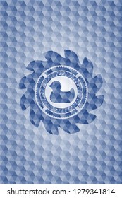 rubber duck icon inside blue polygonal emblem.