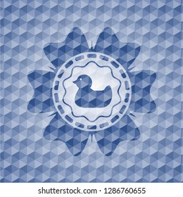 rubber duck icon inside blue badge with geometric pattern background.