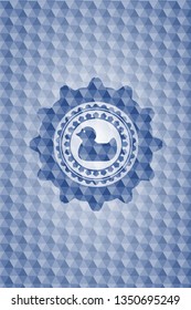 rubber duck icon inside blue emblem or badge with abstract geometric pattern background.