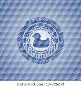 rubber duck icon inside blue badge with geometric pattern.