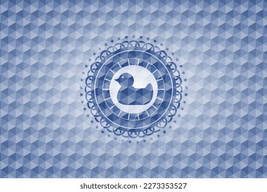 rubber duck icon inside blue polygonal emblem. 