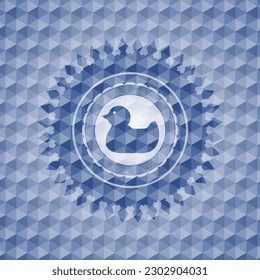 rubber duck icon inside blue badge with geometric pattern background. 