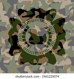 rubber duck icon inside camouflaged emblem. 