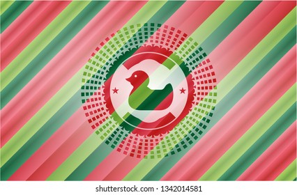 rubber duck icon inside christmas badge background.