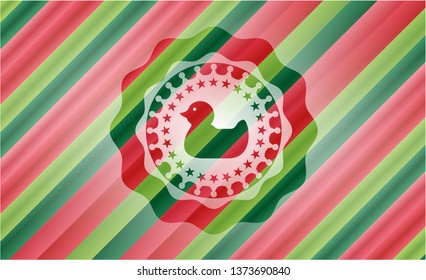 rubber duck icon inside christmas badge background.