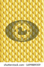 Gummi-Ente-Symbol in goldenem Emblem. Skaliert Muster. Vektorillustration Illustration. Detaillierte Angaben.