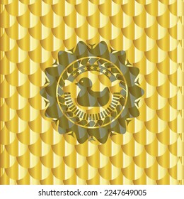 rubber duck icon inside gold badge or emblem. Scales pattern. Vector Illustration. Detailed. 