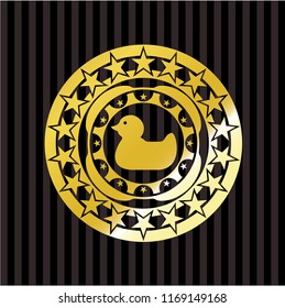 rubber duck icon inside golden emblem