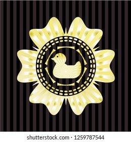 rubber duck icon inside golden emblem or badge