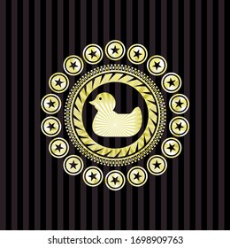 rubber duck icon inside golden badge or emblem