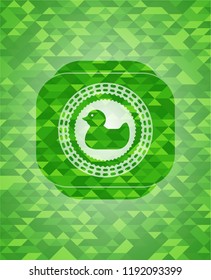 rubber duck icon inside green emblem. Mosaic background