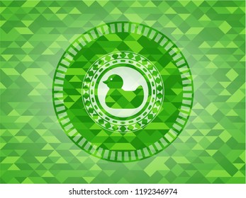 rubber duck icon inside green emblem with mosaic ecological style background