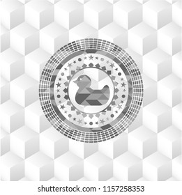  rubber duck icon inside grey emblem with cube white background