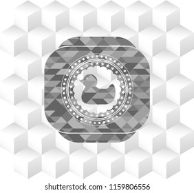 rubber duck icon inside grey emblem. Vintage with geometric cube white background