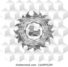 rubber duck icon inside grey icon or emblem with geometric cube white background