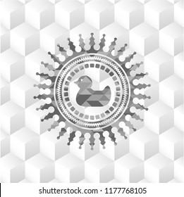 rubber duck icon inside grey icon or emblem with geometric cube white background