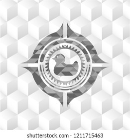 rubber duck icon inside grey emblem. Vintage with geometric cube white background