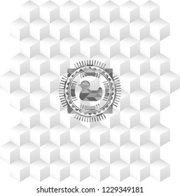 rubber duck icon inside grey emblem. Retro with geometric cube white background