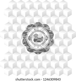 rubber duck icon inside grey emblem. Vintage with geometric cube white background