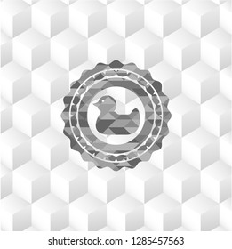 rubber duck icon inside grey emblem. Vintage with geometric cube white background