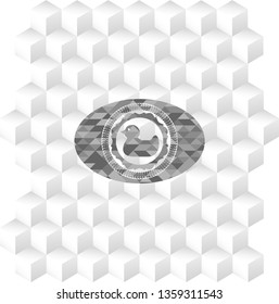 rubber duck icon inside grey emblem. Vintage with geometric cube white background