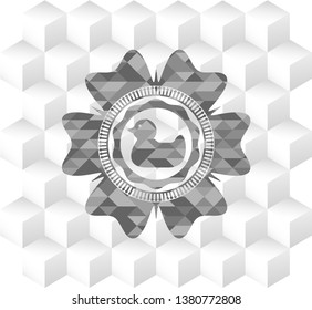 rubber duck icon inside grey emblem. Retro with geometric cube white background