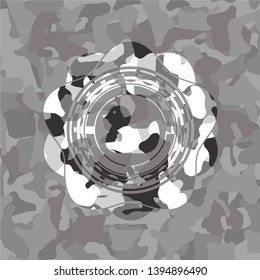 rubber duck icon inside grey camouflage emblem