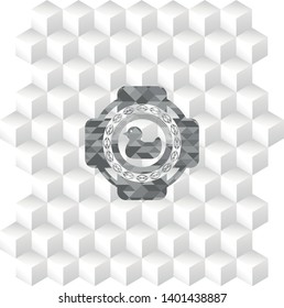 rubber duck icon inside grey emblem. Vintage with geometric cube white background