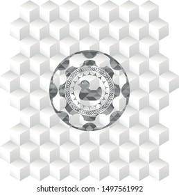 rubber duck icon inside grey icon or emblem with geometric cube white background