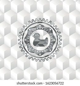 rubber duck icon inside grey emblem with cube white background