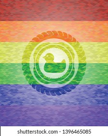 rubber duck icon inside lgbt colors emblem 